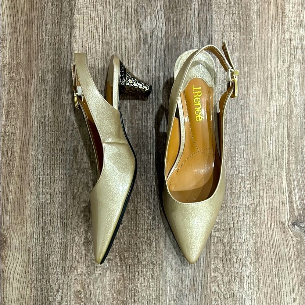 J.Renee Taupe Slingback Heels with Adjustable Strap